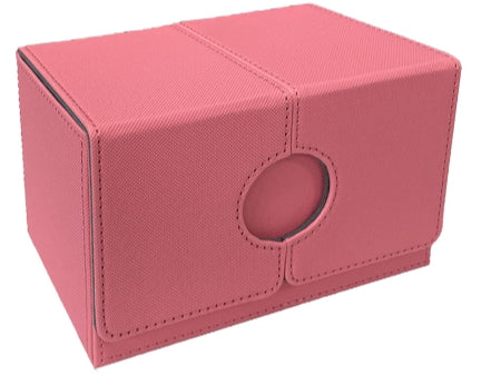 Pink jewelry box with a circular cutout on a white background